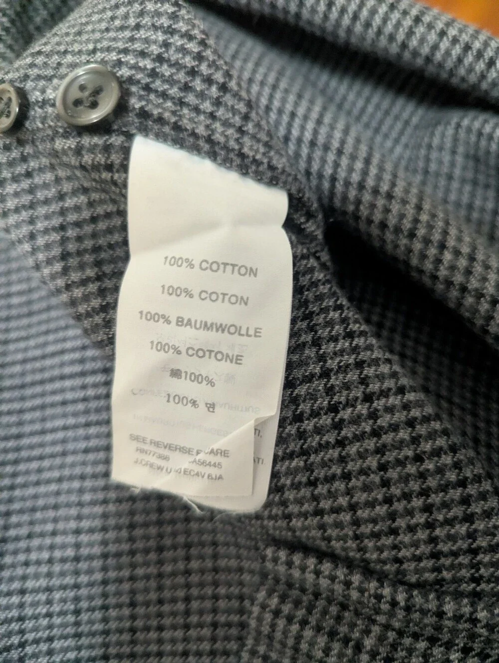 Men's J. Crew Gray and Black Micro-Check Flannel Shirt Size Medium 100% Cotton
